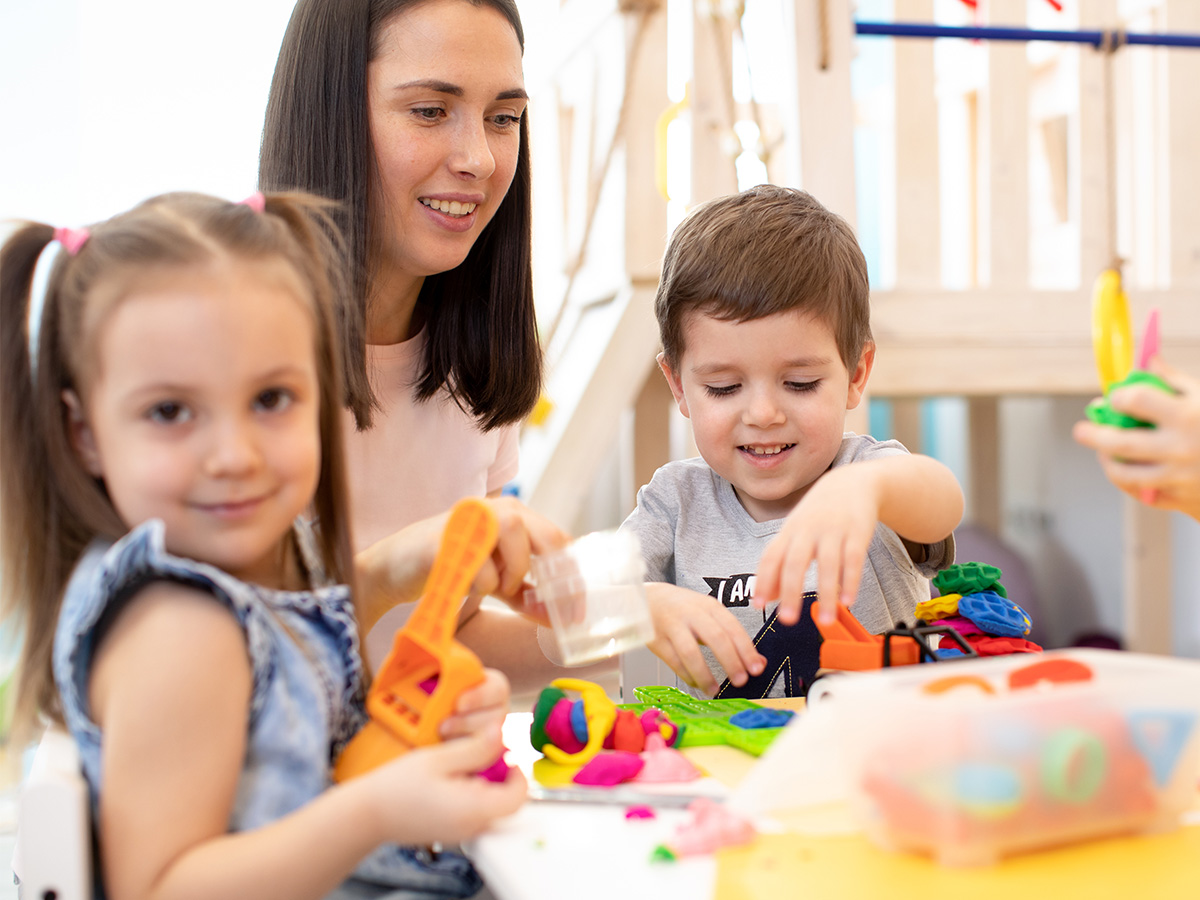 Children at daycare playing with blocks