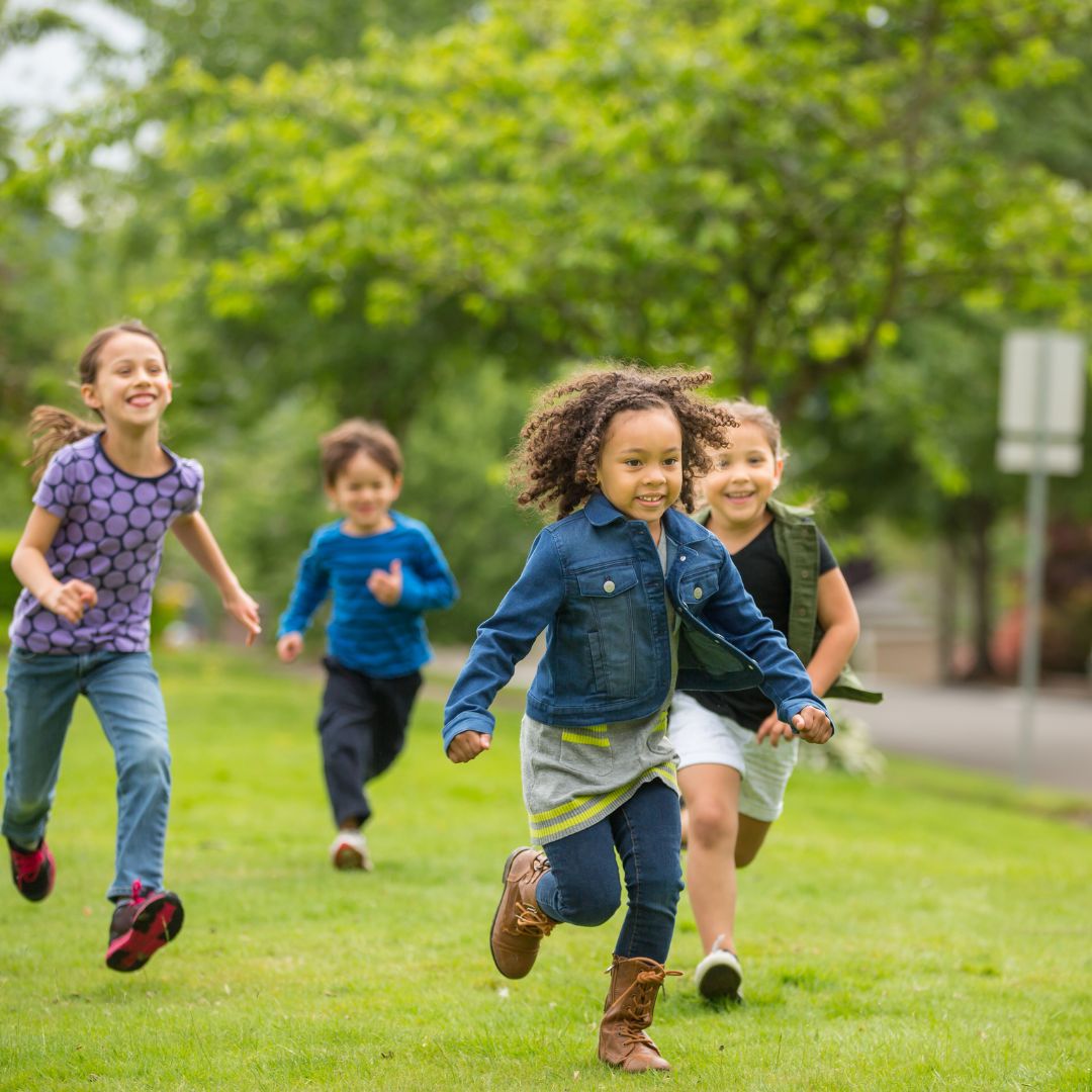 children running outdoors